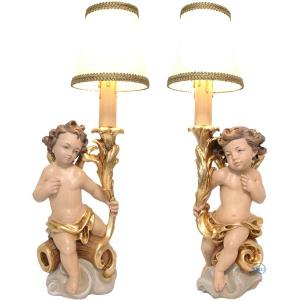 Pair angel candle holder with light