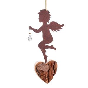 Wrought Iron Angel Standing on Heart (min. order 5 items)