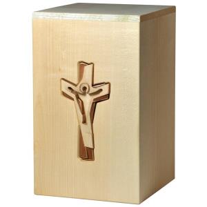 Urn "Crucifix" - maple wood - 11,22 x 6,88 x 6,88 inch