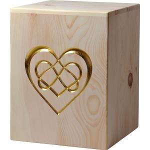 Urn "Eternal Love" gold - Swiss pine wood - 11,22 x 8,66 x 8,66 inch
