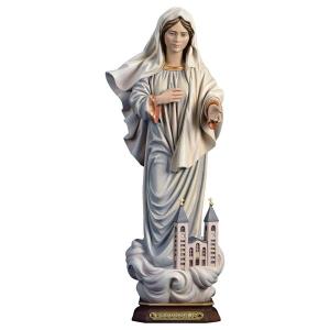 Our Lady of Medjugorje with church - Linden wood carved