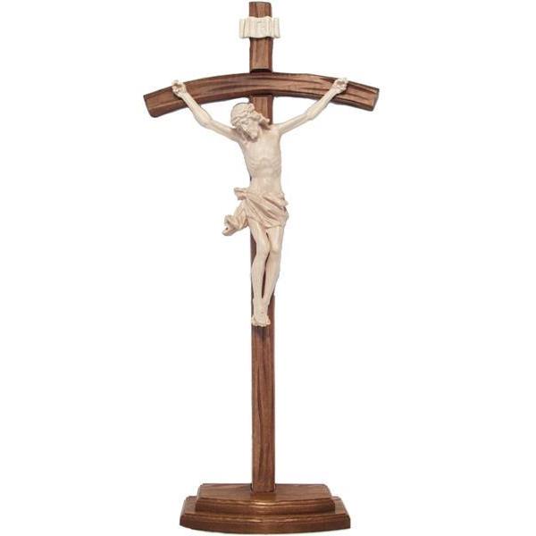 Standing crucifix - Christ's body with curved carved cross and base - waxed 