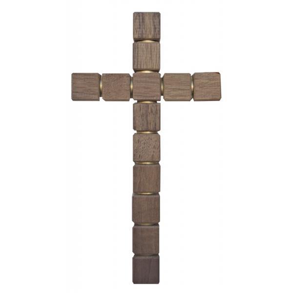 apostle cross with brass rings - flat - natural