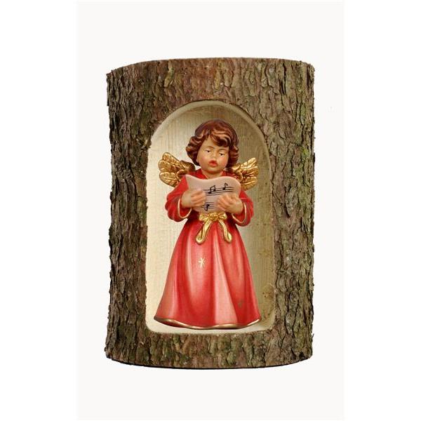 Bell angel, stand. with notes in a tree trunk - color
