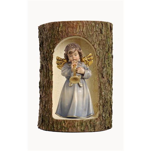 Bell angel, stand. with trumpet in a tree trunk - color