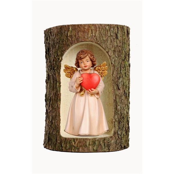 Bell angel, stand. with heart in a tree trunk - color