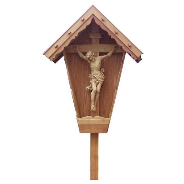 Corpus on cross with roof-natural larch - natural