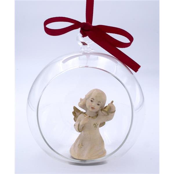 Angel with bell in glass ball - wax polished gold decora.+face col.