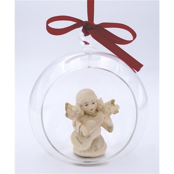 Angel with guitar in glass ball - wax polished gold decora.+face col.