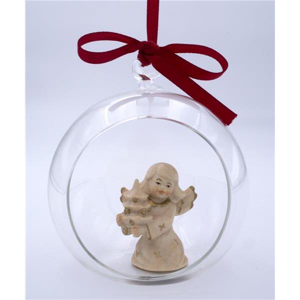 Angel with tree in glass ball - wax polished gold decora.+face col.