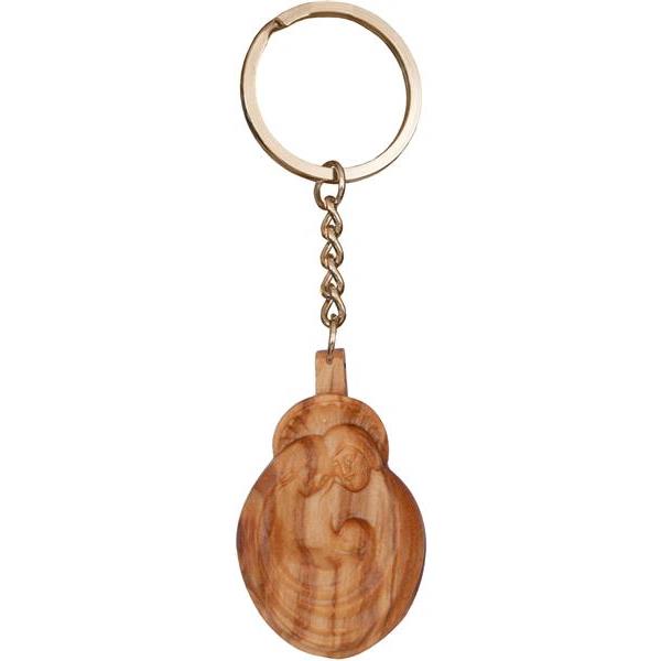 Keyring, holy family in oliv wood - natural