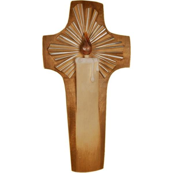 Light cross carved in wood - hued multicolor