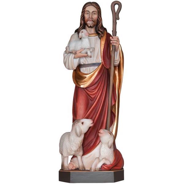 Jesus Good Shepherd wooden statue - color