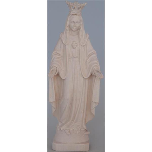 Immaculate Heart of Mary & crown wooden Statue - natural