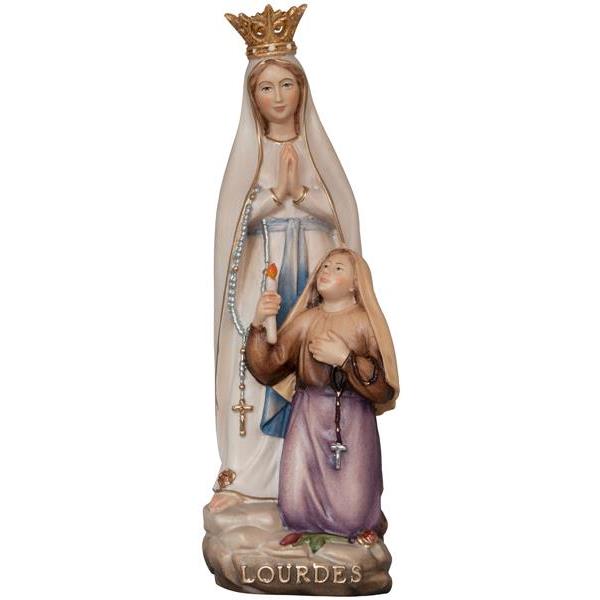 Our Lady of Lourdes with Bernadette & crown wooden - color