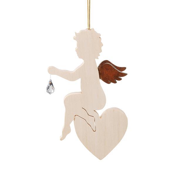 Wooden sitting Angel Crystal - natural