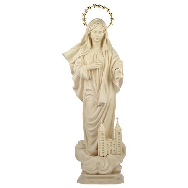 Queen of Peace with church with Halo 12 stars - Linden wood carved - natural