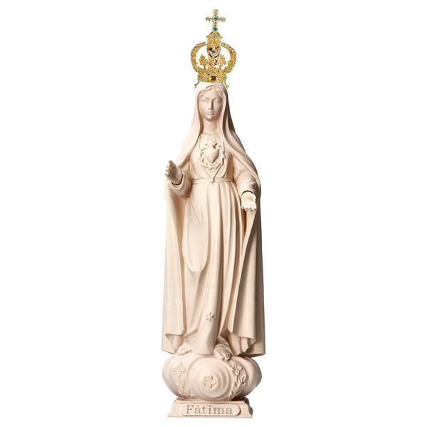 Sacred Heart of Mary Fátima with crown metal and crystals - Linden wood carved - natural