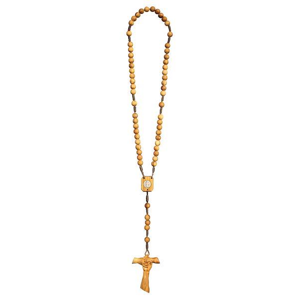 Rosary Exclusive Olive oiled + Medal with Cross of friendship Tau - natural larch