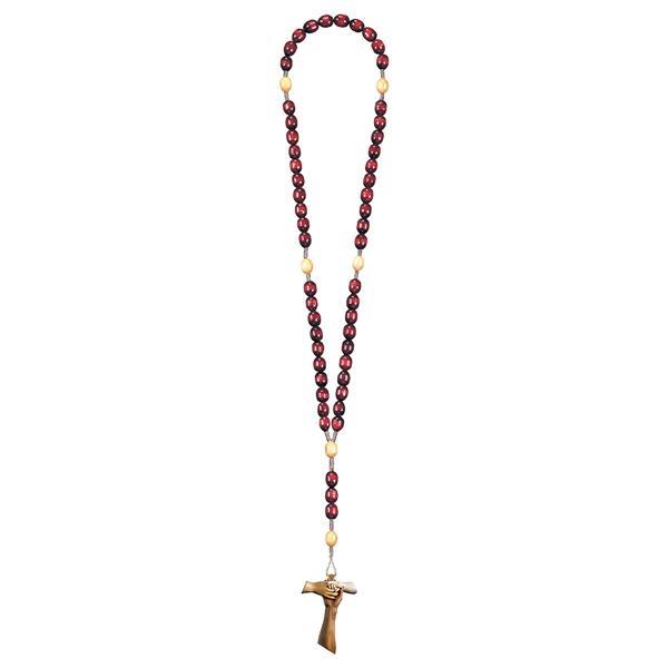 Rosary Exclusive Red-Wood Tone with Cross of friendship Tau - hued multicolor