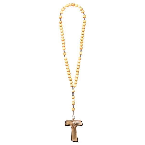 Rosary Exclusive Wood Tone with Cross of peace Tau - hued multicolor