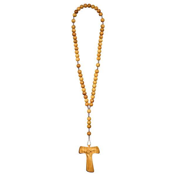 Rosary Exclusive Olive with Cross of peace Tau - natural larch