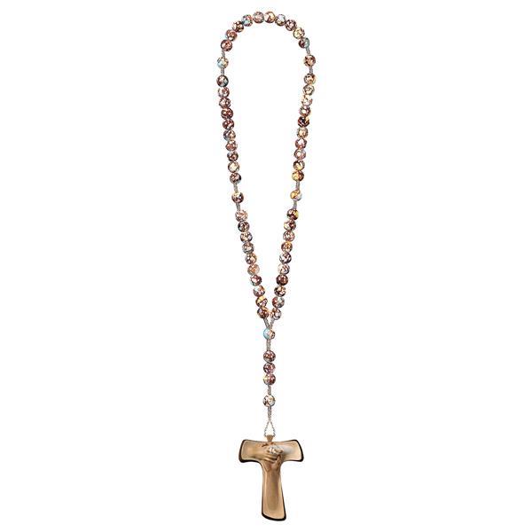 Rosary Exclusive Marbled Brown with Cross of peace Tau - hued multicolor