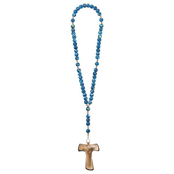 Rosary Exclusive Marbled Blue with Cross of peace Tau - hued multicolor
