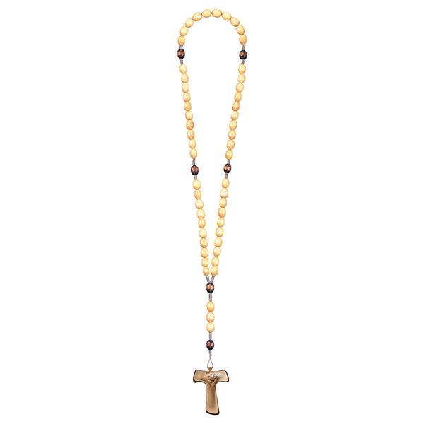 Rosary Exclusive Wood Tone-Brown with Cross of peace Tau - hued multicolor