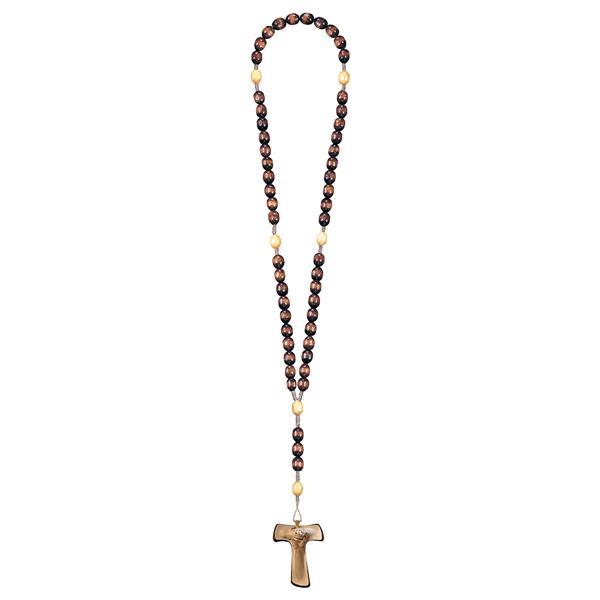 Rosary Exclusive Brown-Wood Tone with Cross of peace Tau - hued multicolor