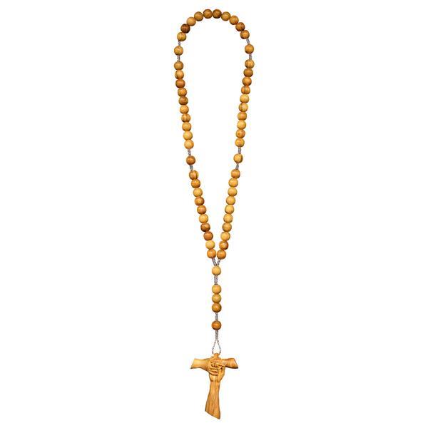 Rosary Olive with Cross of friendship Tau - natural larch