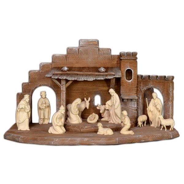 Nativity Scene pat + Rudolf 13pieces - natural