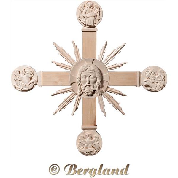 Cross with Evangelists, Head of Christ and rays - natural