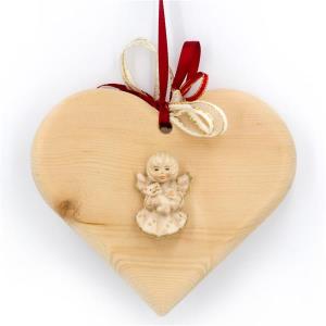 pine wood heart with angel taddybear