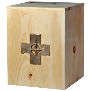 Urn "Cross" - Swiss pine wood - 11,22 x 8,66 x 8,66 inch