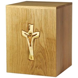 Urn "Crucifix" - oak wood - 11,22 x 8,66 x 8,66 inch