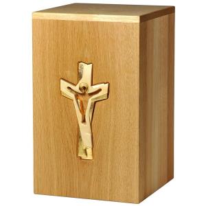 Urn "Crucifix" - oak wood - 11,22 x 6,88 x 6,88 inch