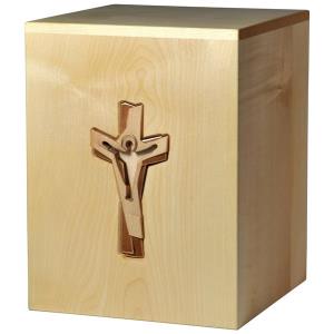 Urn "Crucifix" - maple wood - 11,22 x 8,66 x 8,66 inch