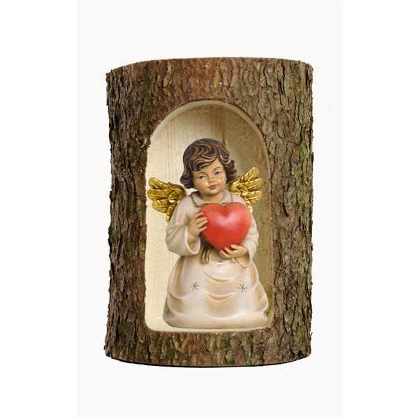 Bell angel with heart in a tree trunk - color