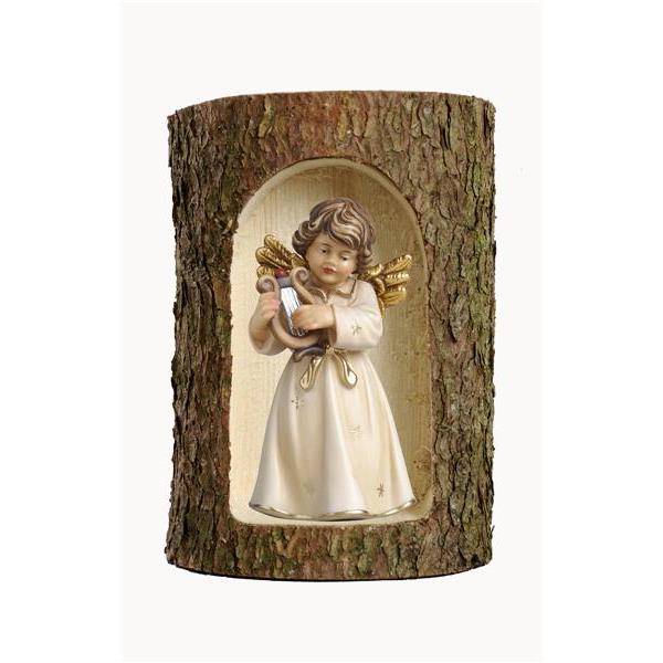 Bell angel, stand.with lyre in a tree trunk - color