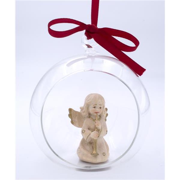 Angel with trombone in glass ball - wax polished gold decora.+face col.