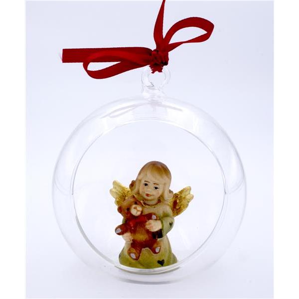 Angel with teddy in glass ball - color