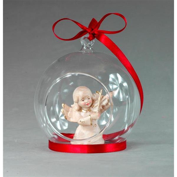Angel with violin in glass ball - wax polished gold decora.+face col.