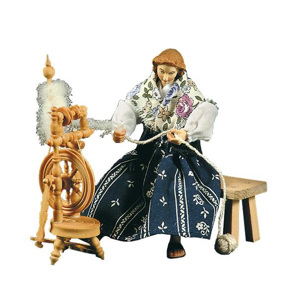 Spinning woman with spinning-wheel - color