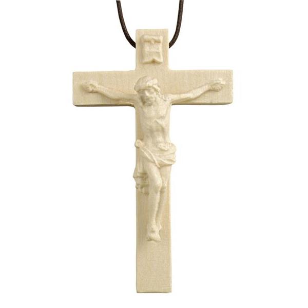 Baroque cross pendant on necklace in leather - natural