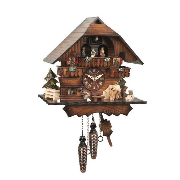 Quartz cuckoo clock with musik and dancing couple - color