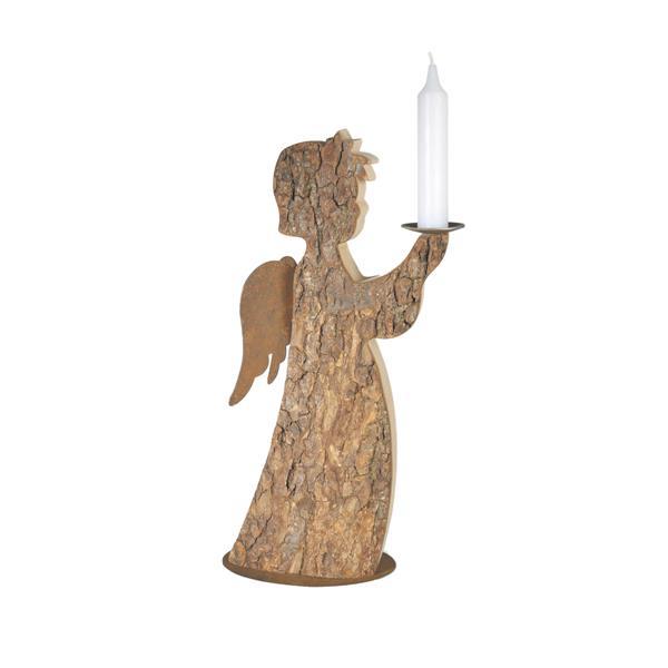Rustic Wooden Angel with candle - natural
