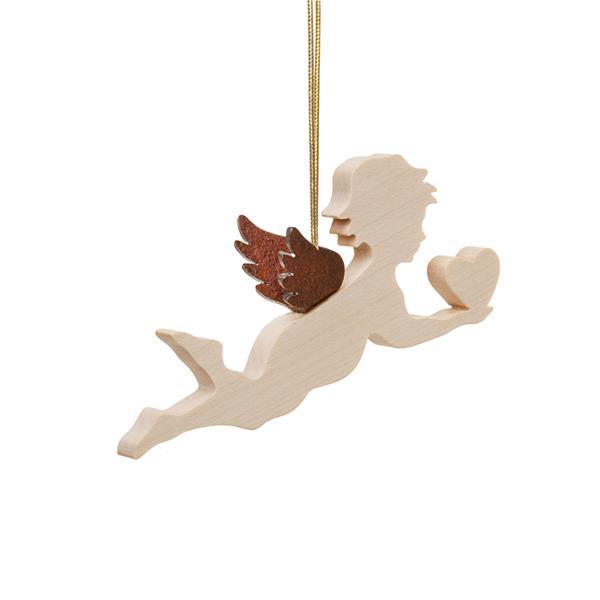 Wooden Flying Angel with Heart - natural