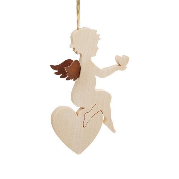 Wooden Angel sitting on Heart - natural