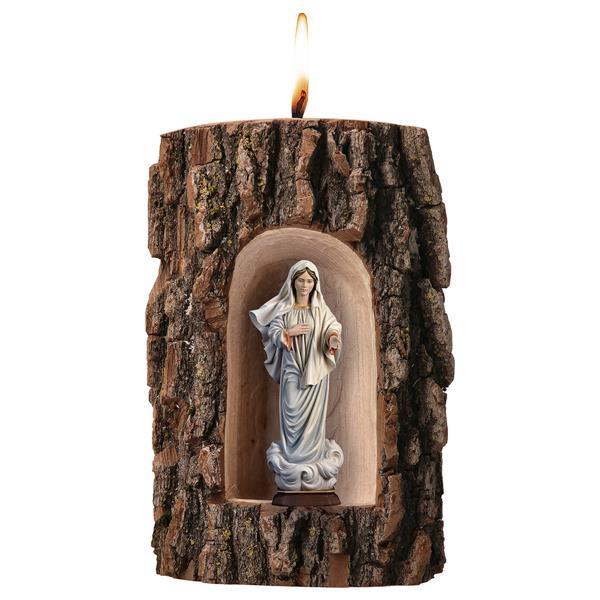 Our Lady of Medjugorje in grotto elm with candle - color